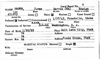 Card recording James Marvin Brown's enlistment in the United States Navy